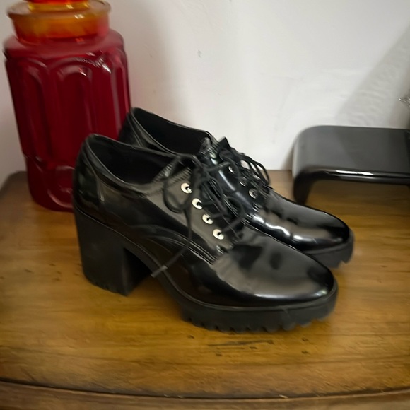 Zara Trafaluc Black Faux Leather Lace Up Chunky Platform Ankle Boot - Picture 3 of 8